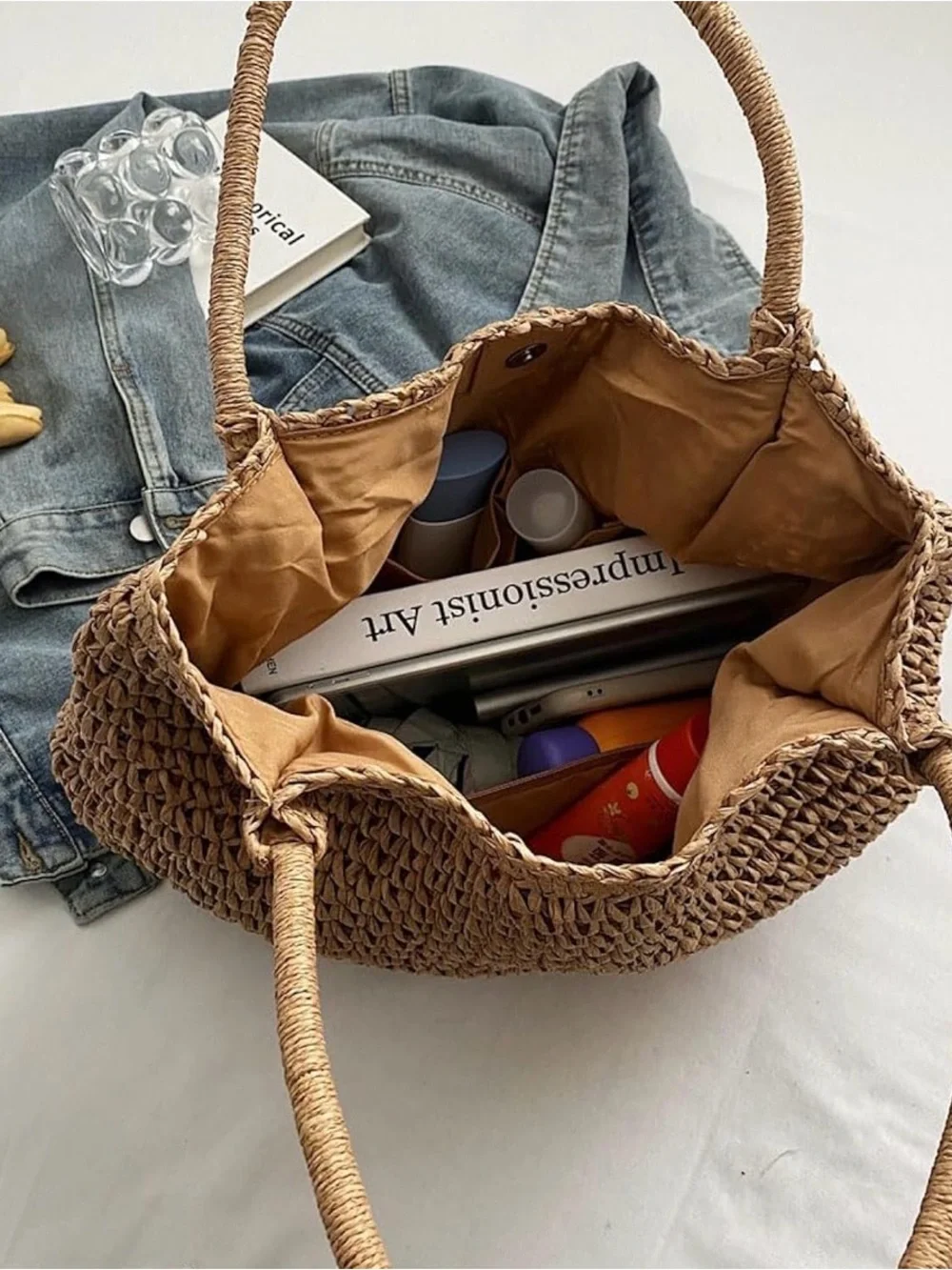 Woven Straw Tote Bag in Natural Tan